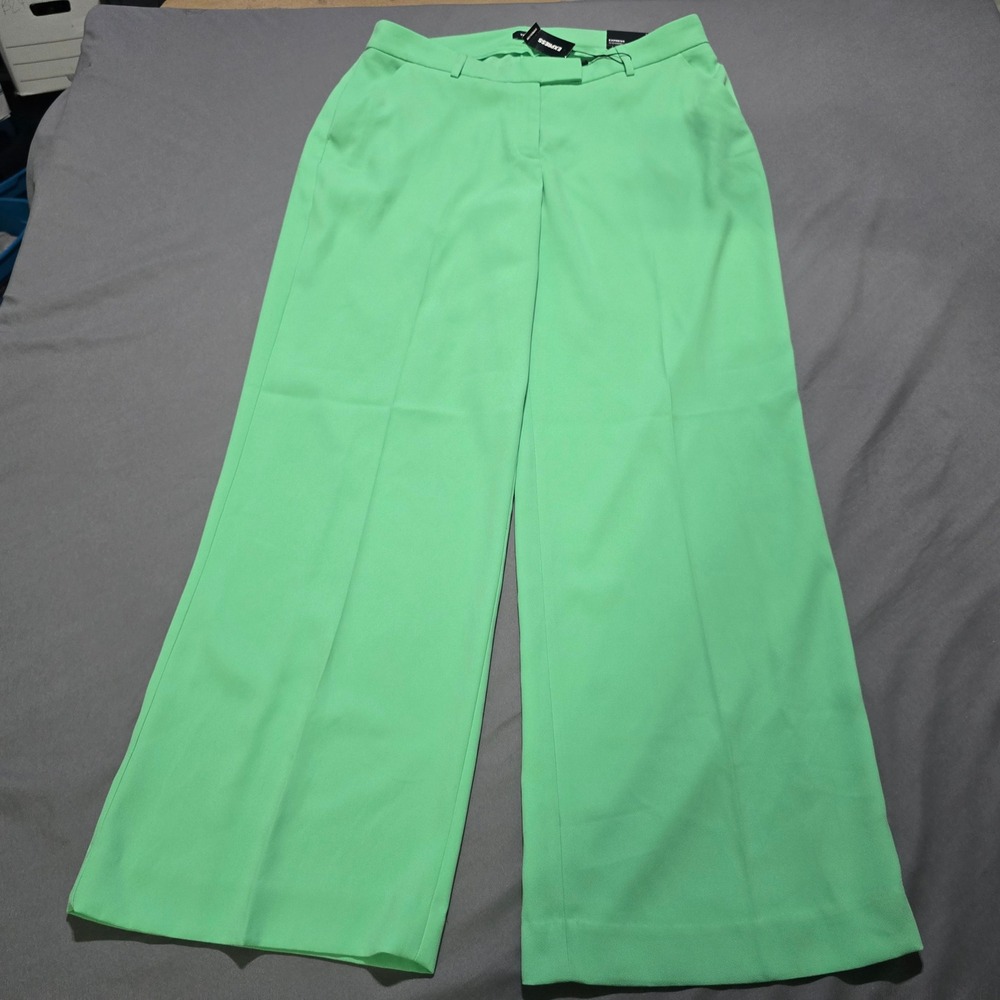 Express Editor Relaxed Trouser Women 12 Green Mid Rise Wide Leg Pants